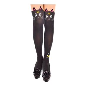 Sailor Moon Luna Black Cat Patterned Tights Size XL